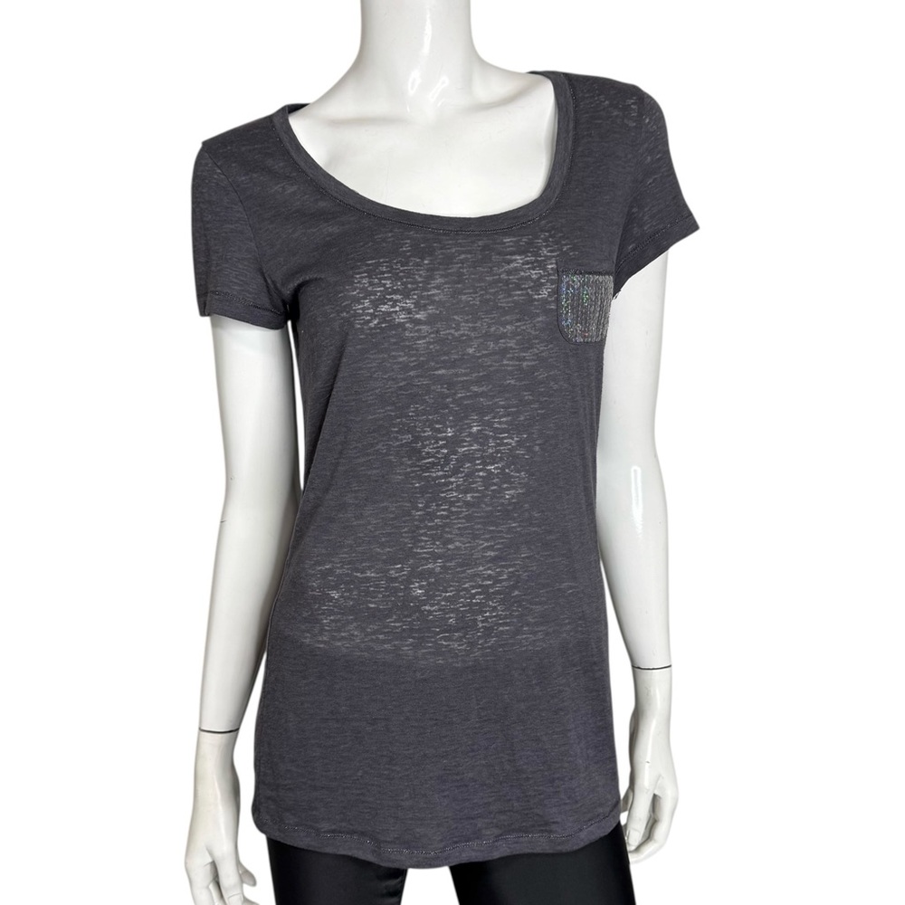 4/$40 Victoria's Secret Charcoal Grey Sequins Pocket‎ Short Sleeve Tee